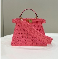 New Style Fendi Peekaboo ISeeU Small Bag in Interlaced Leather 80138M Pink 2024 Top