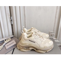 Best Price Balenciaga Triple S Clear Sole Trainers Sneakers in Leather and Mesh Beige 0223030