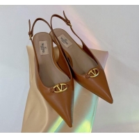 Unique Style Valentino The Bold Edition VLogo Slingback Pumps 3cm in Calfskin Brown 0227052