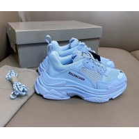 Best Grade Balenciaga Triple S Trainers Sneakers in Leather and Mesh Ice Blue 0223075