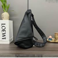 Good Product Loewe Men's Anton Sling Bag in supple smooth calf leather and jacquard strap 060356 Black 2023