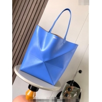 Grade Quality Loewe Large Puzzle Fold Tote in shiny calfskin 9033 Seaside Blue 2023