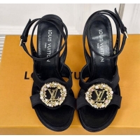 Buy Luxury Louis Vuitton Met Satin Sandals 9cm with Crystals LV Circle Black 0320027