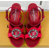 Fashion Louis Vuitton Met Satin Sandals 9cm with Crystals LV Circle Red 0320028