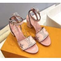Good Quality Louis Vuitton Monogram Bloom Sandals 7.5cm in Cutout Calf Leather Light Pink 0320080