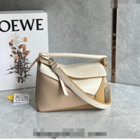 Good Quality Loewe Small Puzzle Edge bag in Classic Calfskin 0202 Nude/White/Light Brown 2024