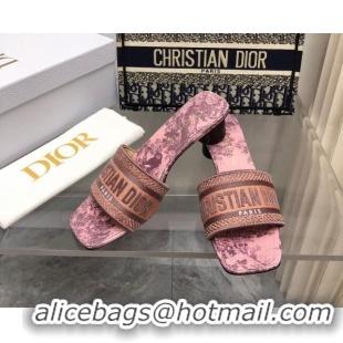 Cheap Price Dior Dway Heel Slide Sandals 3.5cm in Pink Toile de Jouy Soleil Motif 326018