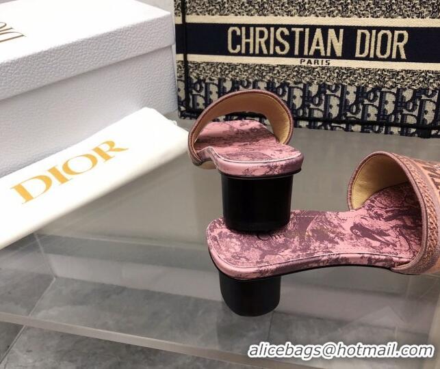 Cheap Price Dior Dway Heel Slide Sandals 3.5cm in Pink Toile de Jouy Soleil Motif 326018