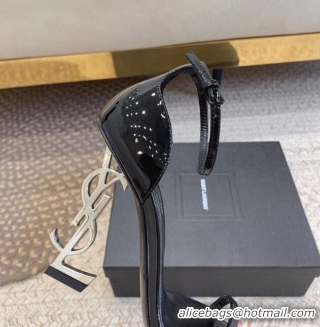 Purchase Saint Laurent Opyum Patent Calfskin Sandals 10.5cm with YSL Heel Black/Silver 328035