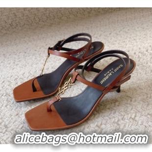 Grade Quality Saint Laurent Cassandra Calfskin Sandals 6cm Brown 328051