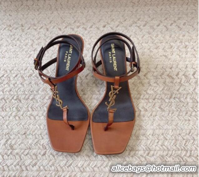 Grade Quality Saint Laurent Cassandra Calfskin Sandals 6cm Brown 328051
