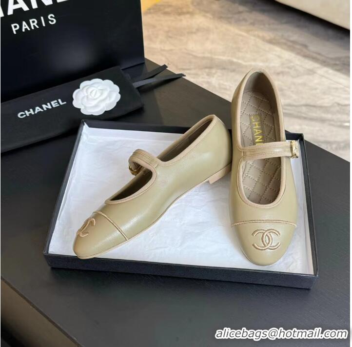 Best Design Chanel Mary Janes Shoes in Calfskin Leather with CC Logo CH4783 Beige