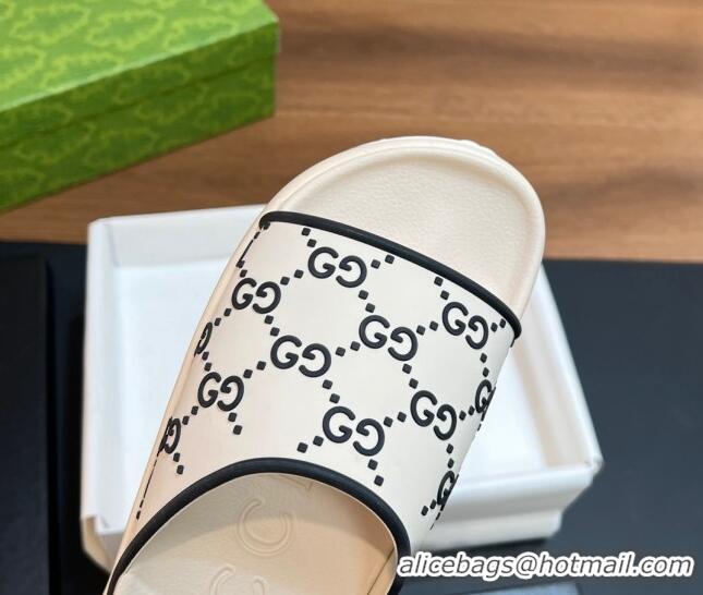 Best Product Gucci Rubber Platform Slide Sandals with Interlocking G White/Black2 319009