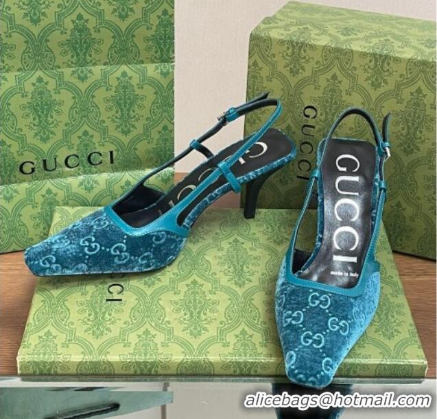 Stylish Gucci Slingback High heel Pumps 8.5cm in Velvet Blue 319046