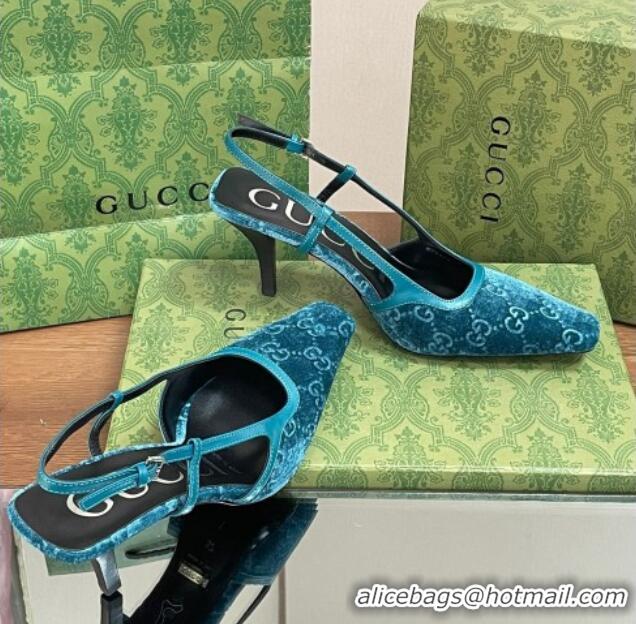 Stylish Gucci Slingback High heel Pumps 8.5cm in Velvet Blue 319046