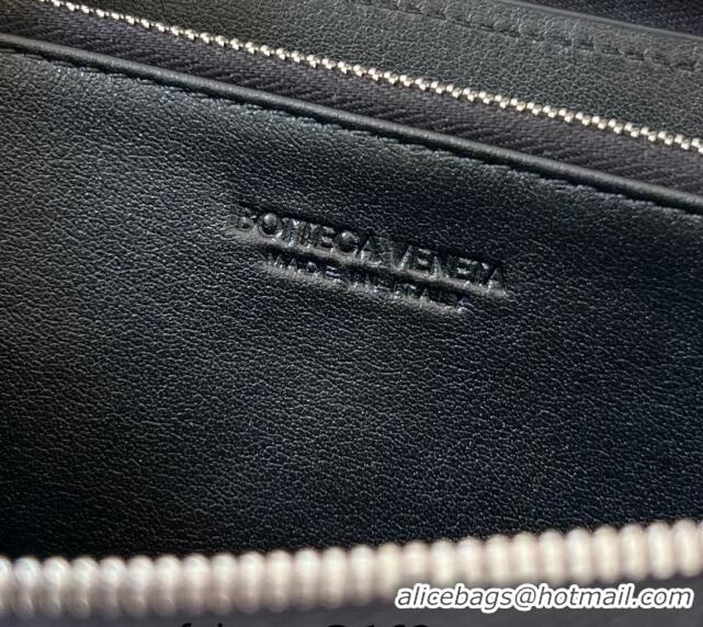 Famous Brand Bottega Veneta Intrecciato Leather Zipped Around Wallet with All-over Stitching 749427 Black 2024