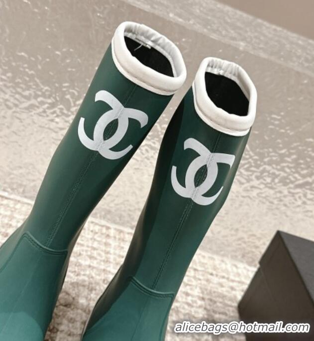 Top Design Chanel Rubber Platform Rain Boots with CC Green 323038
