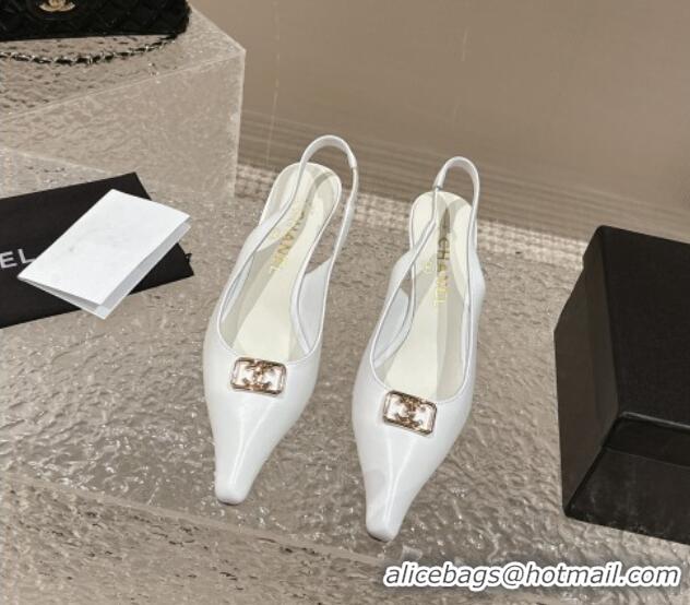 Luxury Cheap Chanel Calfskin Slingback Pumps with Framed CC White 323053