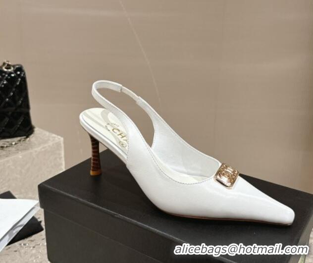 Luxury Cheap Chanel Calfskin Slingback Pumps with Framed CC White 323053
