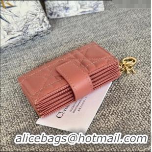 Good Looking Dior Lady 5-Gusset Card Holder Wallet in Cannage Lambskin CD20201 Dark Pink 2024