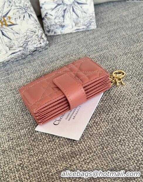 Good Looking Dior Lady 5-Gusset Card Holder Wallet in Cannage Lambskin CD20201 Dark Pink 2024