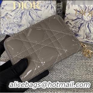Good Taste Dior Small Lady Dior Voyageur Coin Purse in Patent Calfskin CD0220 Grey 2024