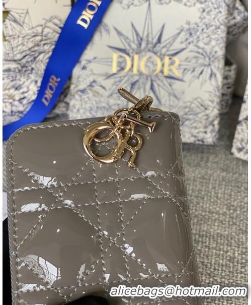 Good Taste Dior Small Lady Dior Voyageur Coin Purse in Patent Calfskin CD0220 Grey 2024