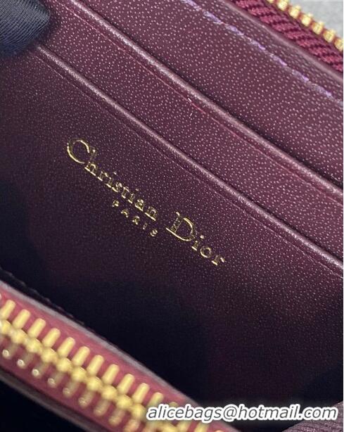 Luxury Cheap Dior Small Lady Dior Voyageur Coin Purse in Patent Calfskin CD0220 Burgundy 2024