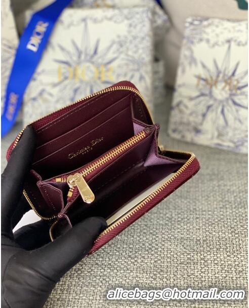 Luxury Cheap Dior Small Lady Dior Voyageur Coin Purse in Patent Calfskin CD0220 Burgundy 2024