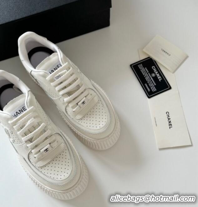 Fashion Chanel Calfskin Platform Sneakers White 325080