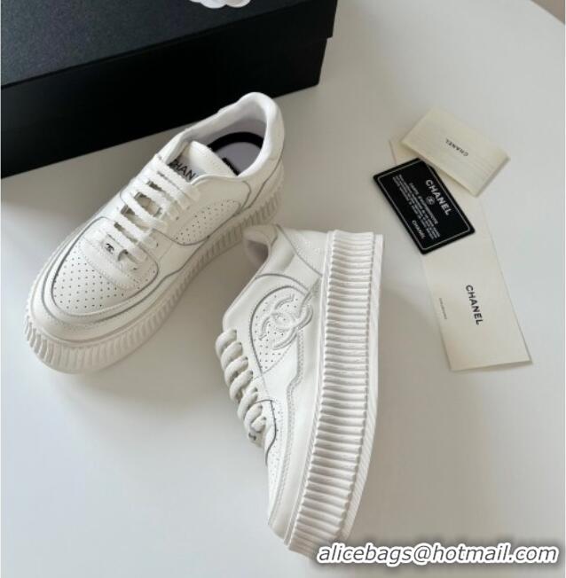 Fashion Chanel Calfskin Platform Sneakers White 325080