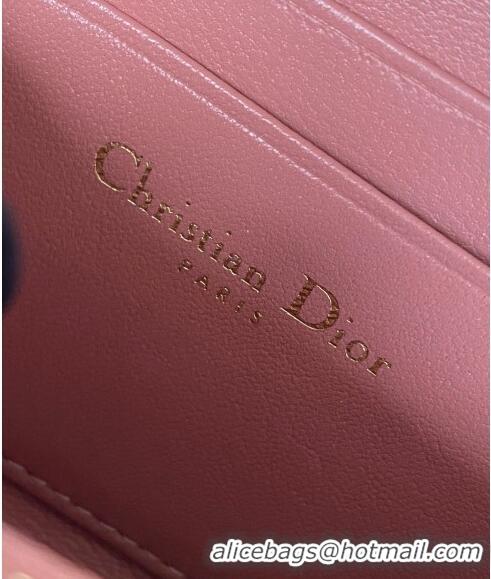 Inexpensive Dior Small Lady Dior Voyageur Coin Purse Wallet in Cannage Lambskin CD5110 Pink 2024