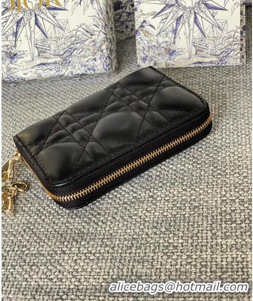 Well Crafted Dior Small Lady Dior Voyageur Coin Purse Wallet in Cannage Lambskin CD5110 Black 2024