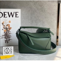 Buy Discount Loewe Small Puzzle bag in Satin Calfskin with Wide Leather Strap L2073 Bottle Green 2024
