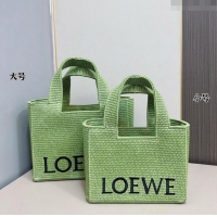 Well Crafted Loewe Small/Medium LOEWE Front Tote Bag in Raffia Straw 0402 Green 2024