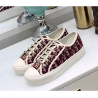 Luxury Dior Walk'n'Dior Sneakers in Oblique Embroidered Cotton Burgundy 226046