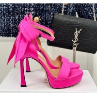 Grade Quality Dior Mlle Dior Heeled Platform Sandals 12cm in Satin with Bow Dark Pink 226081