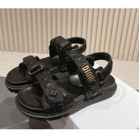 Grade Quality Dior Dioract Flat Strap Sandal in Cannage Calfskin Black 326006