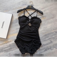 Popular Style Chanel Ruffled Swimwear 0306 Black 2024