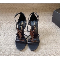 Hot Style Saint Laurent Cassandra Calfskin Sandals 10cm in Calfskin Black/Aged Gold 328044