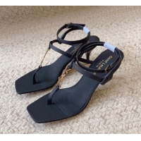 Good Product Saint Laurent Cassandra Sandals 6cm in Matte Calfskin Black/Gold 228049