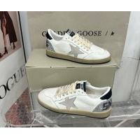 Golden Goose GGDB Ball Star Sneakers in White Calfskin and Silver Glitter Tab 328101