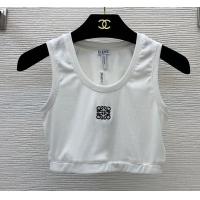 ​Pretty Style Loewe Logo Embroidered Cropped Anagram Tank top in Cotton L1256 White