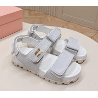 Stylish Miu Miu Nappa Leather Strap Flat Sandals White 327059