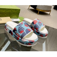 Good Quality Gucci Strawberry Platform Slide Sandal 5.5cm Blue 316021