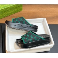 Lower Price Gucci Rubber Platform Slide Sandals with Interlocking G Black/Green 319007