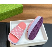 Popular Style Gucci Rubber Platform Slide Sandals with Interlocking G Pink/White 319011