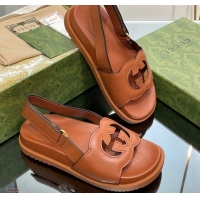 Shop Cheap Gucci Leather Interlocking G Sandals Brown 320003
