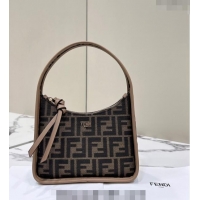 Inexpensive Fendi Mini Fendessence Hobo bag in Brown FF Fabric with Topstitches 80165 2024