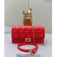 Promotional Fendi Wallet On Chain Baguette Mini Bag in FF Nappa Leather 8638 Red 2024